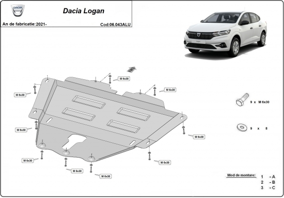 Piastra paramotore di alluminio Dacia Logan