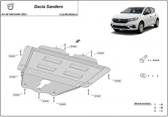 Piastra paramotore di alluminio Dacia Sandero