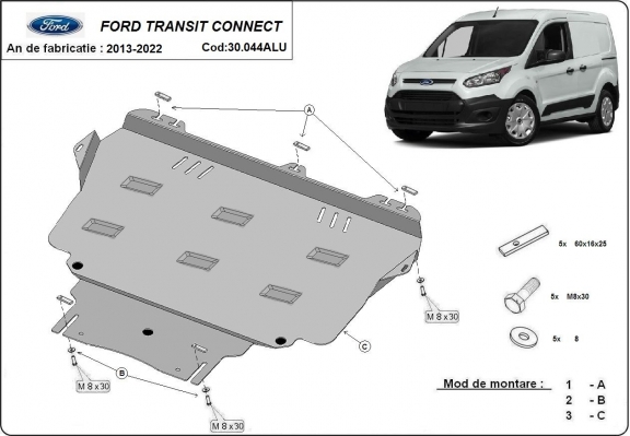 Piastra paramotore di Alluminio Ford Transit Connect