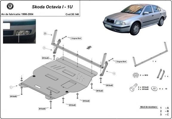 Piastra paramotore di acciaio Skoda Octavia 1