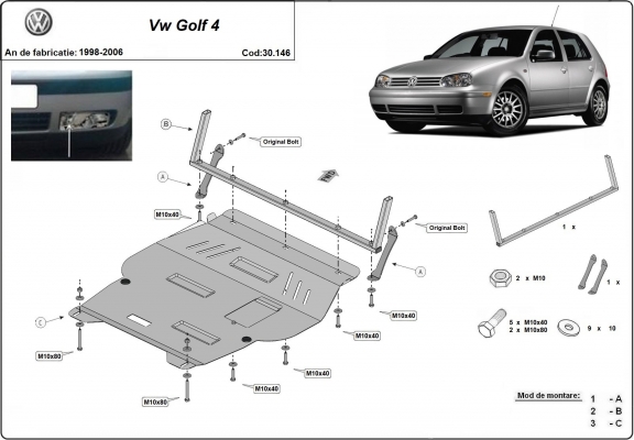 Piastra paramotore di acciaio golf mk4