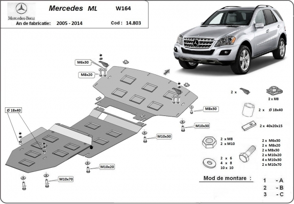 Piastra paramotore di acciaio Mercedes ML W164