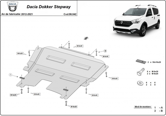 Piastra paramotore di acciaio Dacia Dokker Stepway