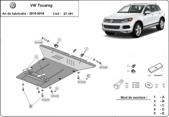 Piastra paramotore di acciaio VW Touareg 7P