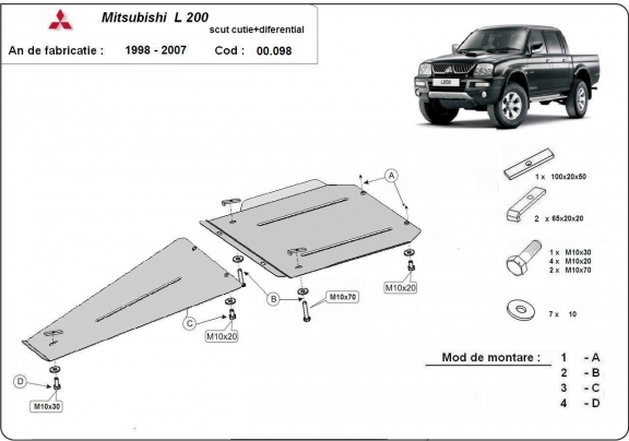 Protezione di acciaio per la differenziale e il cambio  Mitsubishi L 200