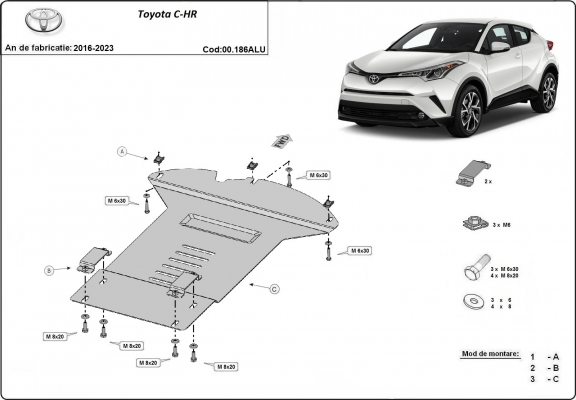 Protezione / blocco catalizzatore in alluminio per Toyota C-HR