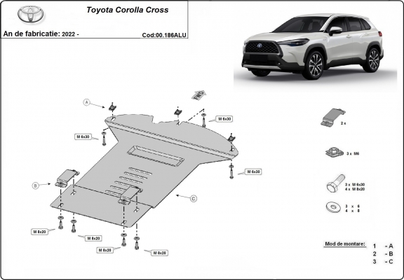 Protezione / blocco catalizzatore in alluminio per Toyota Corolla Cross