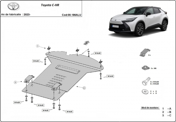 Protezione / blocco catalizzatore in alluminio per Toyota C-HR