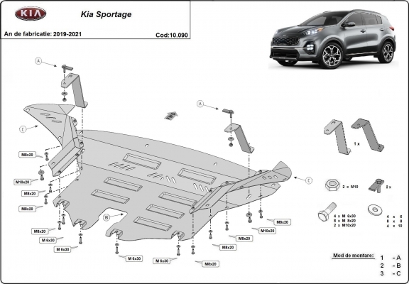 Piastra paramotore di acciaio Kia Sportage