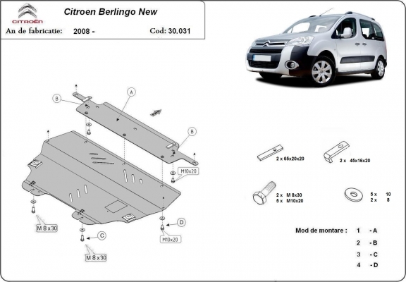 Piastra paramotore di acciaio Citroen Berlingo