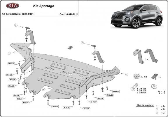Piastra paramotore di alluminio Kia Sportage