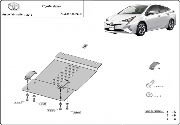 Protezione / blocco catalizzatore in alluminio per Toyota Prius