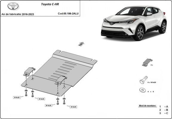 Protezione / blocco catalizzatore in alluminio per Toyota C-HR