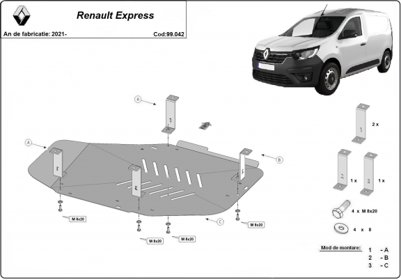 Protezione di acciaio per il serbatoio Renault Express