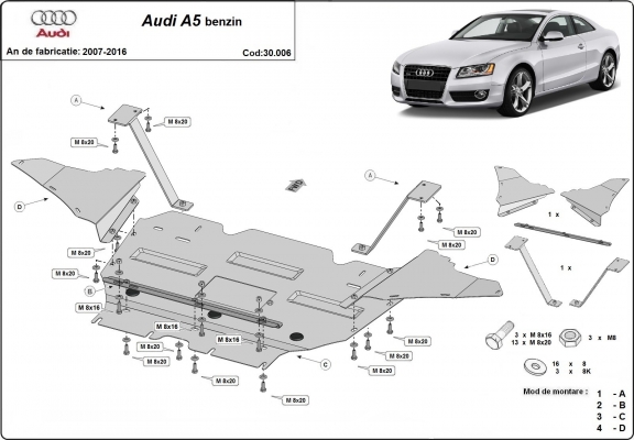 Piastra paramotore di acciaio Audi A5, benzina