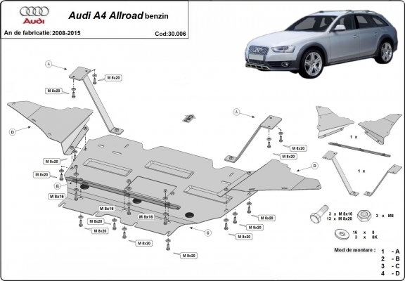 Piastra paramotore di acciaio Audi A4 B8 All Road, benzina