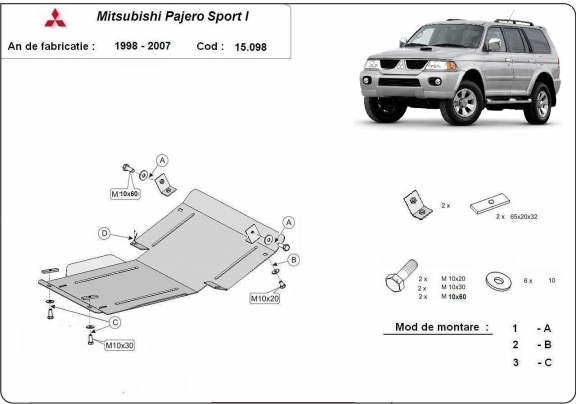 Piastra paramotore di acciaio Mitsubishi Pajero Sport 1
