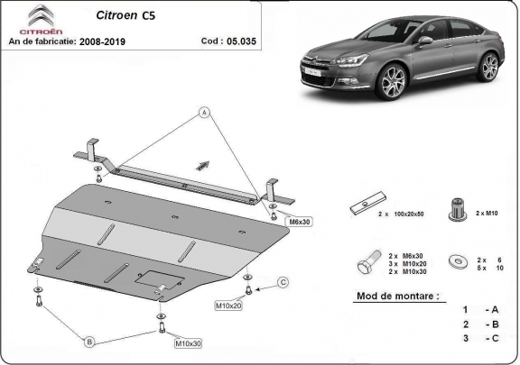Piastra paramotore di acciaio citroen C5