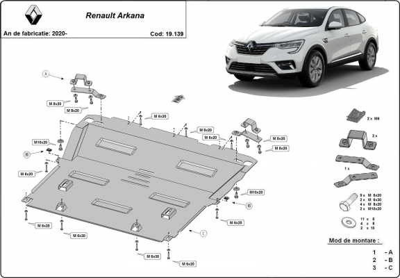 Piastra paramotore di acciaio Renault Arkana