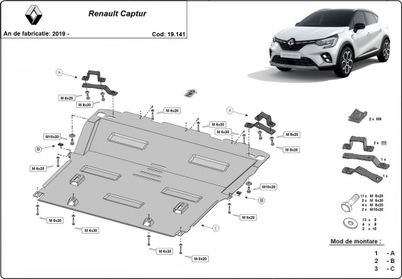 Piastra paramotore di acciaio Renault Captur