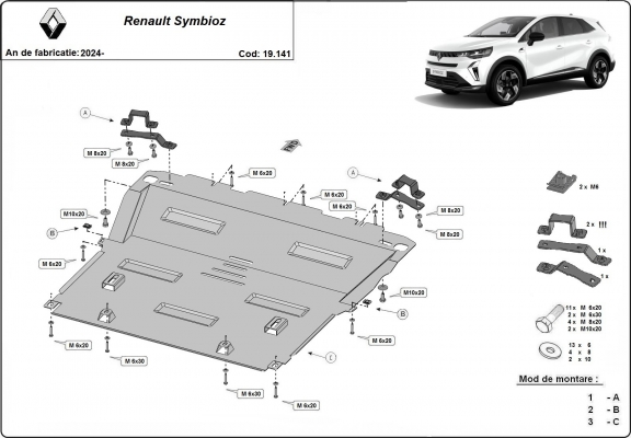 Piastra paramotore di acciaio Renault Symbioz 
