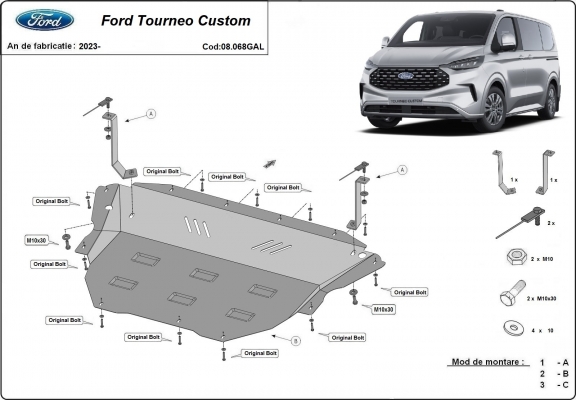 Piastra paramotore di acciaio zincato Ford Tourneo Custom