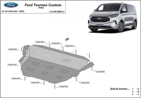 Piastra paramotore di alluminio Ford Tourneo Custom PHEV