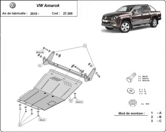 Piastra paramotore di acciaio Volkswagen Amarok
