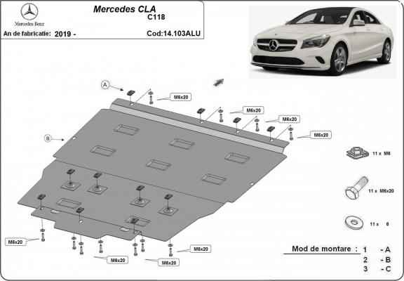 Piastra paramotore di alluminio Mercedes CLA