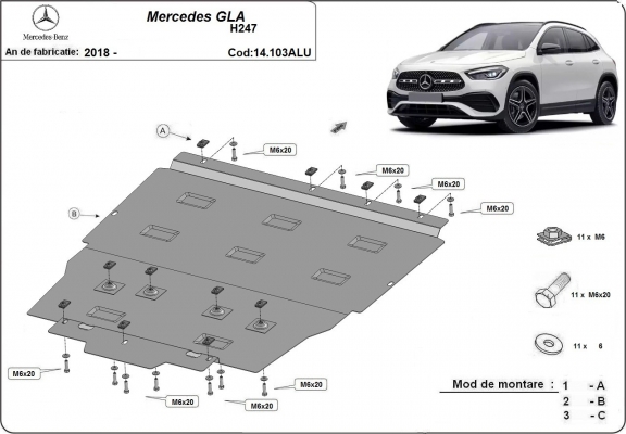 Piastra paramotore di alluminio Mercedes GLA