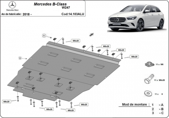 Piastra paramotore di alluminio Mercedes B-Classe