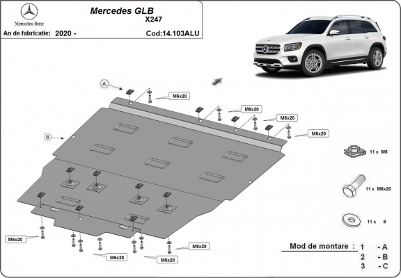 Piastra paramotore di alluminio Mercedes GLB
