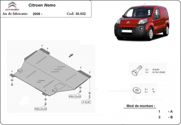 Piastra paramotore di acciaio Citroen Nemo