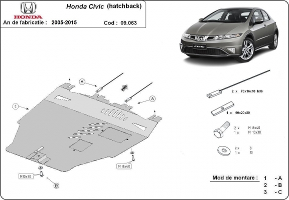 Piastra paramotore di acciaio Honda Civic (hayon)