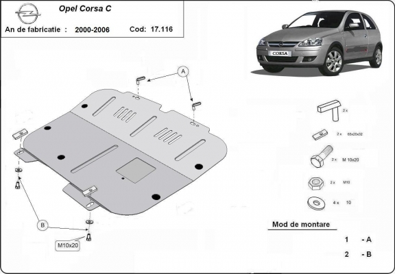 Piastra paramotore di acciaio Opel Corsa C