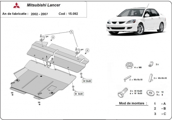 Piastra paramotore di acciaio Mitsubishi Lancer