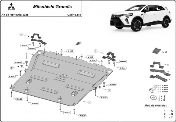 Piastra paramotore di acciaio Mitsubishi Grandis