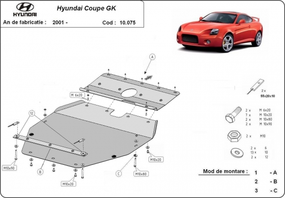Piastra paramotore di acciaio Hyundai Coupé Gk