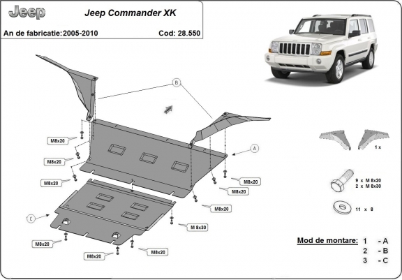 Piastra paramotore di acciaio Jeep Commander