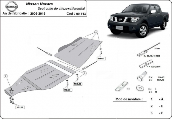 Protezione di acciaio per  il cambio Nissan Navara D40