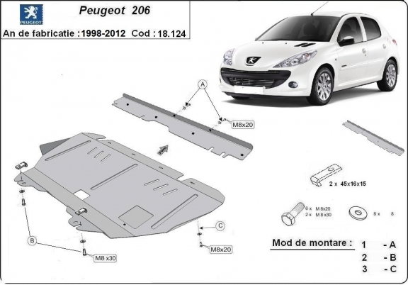 Piastra paramotore di acciaio Peugeot 206