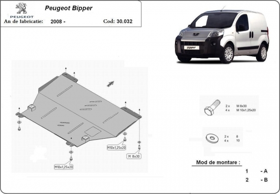 Piastra paramotore di acciaio Peugeot Bipper