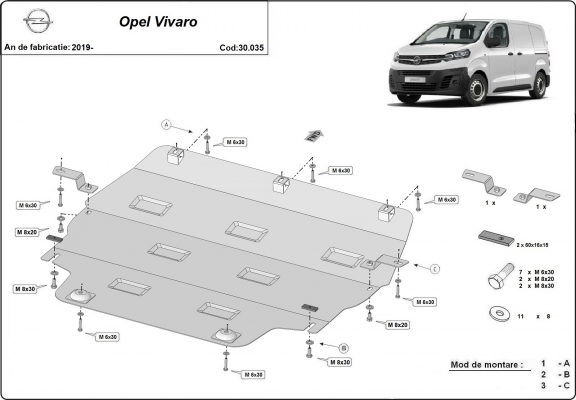 Piastra paramotore di acciaio Opel Vivaro C 