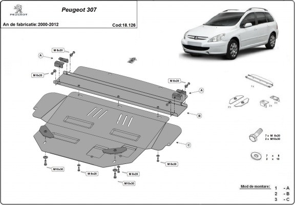 Piastra paramotore di acciaio Peugeot 307
