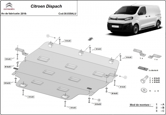 Piastra paramotore di Alluminio Citroen Dispach