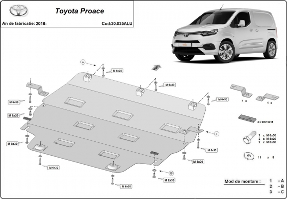 Piastra paramotore di Alluminio Toyota Proace
