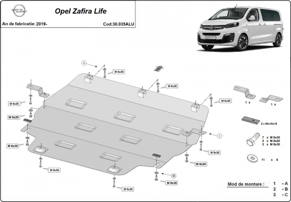 Piastra paramotore di Alluminio Opel Zafira Life