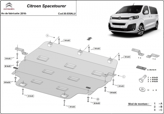 Piastra paramotore di Alluminio Citroen Spacetourer