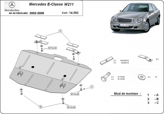 Piastra paramotore di acciaio Mercedes E-Classe W211