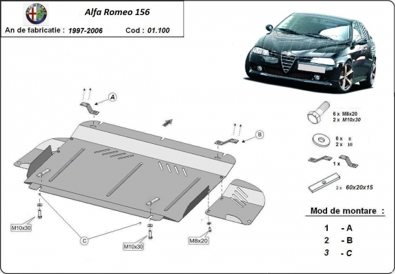 Piastra paramotore di acciaio Alfa Romeo 156